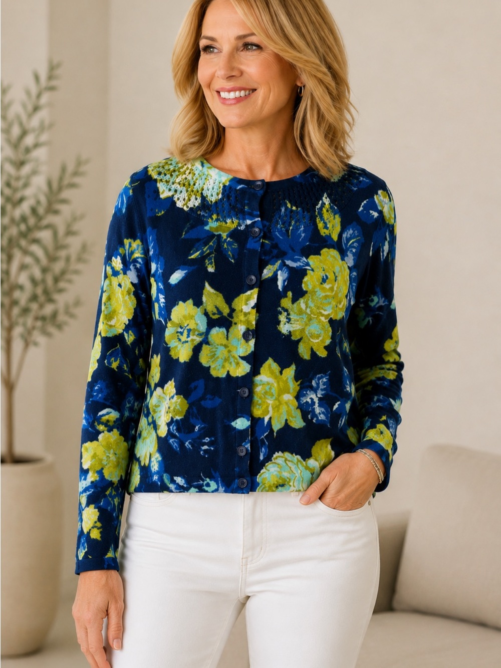 Isaac Mizrahi LIVE! Floral Button-Front Cardigan Sweater